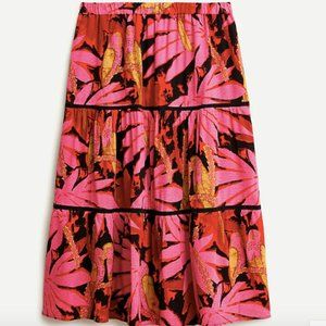 J. Crew Tiered Pull-on Midi Skirt in palm print